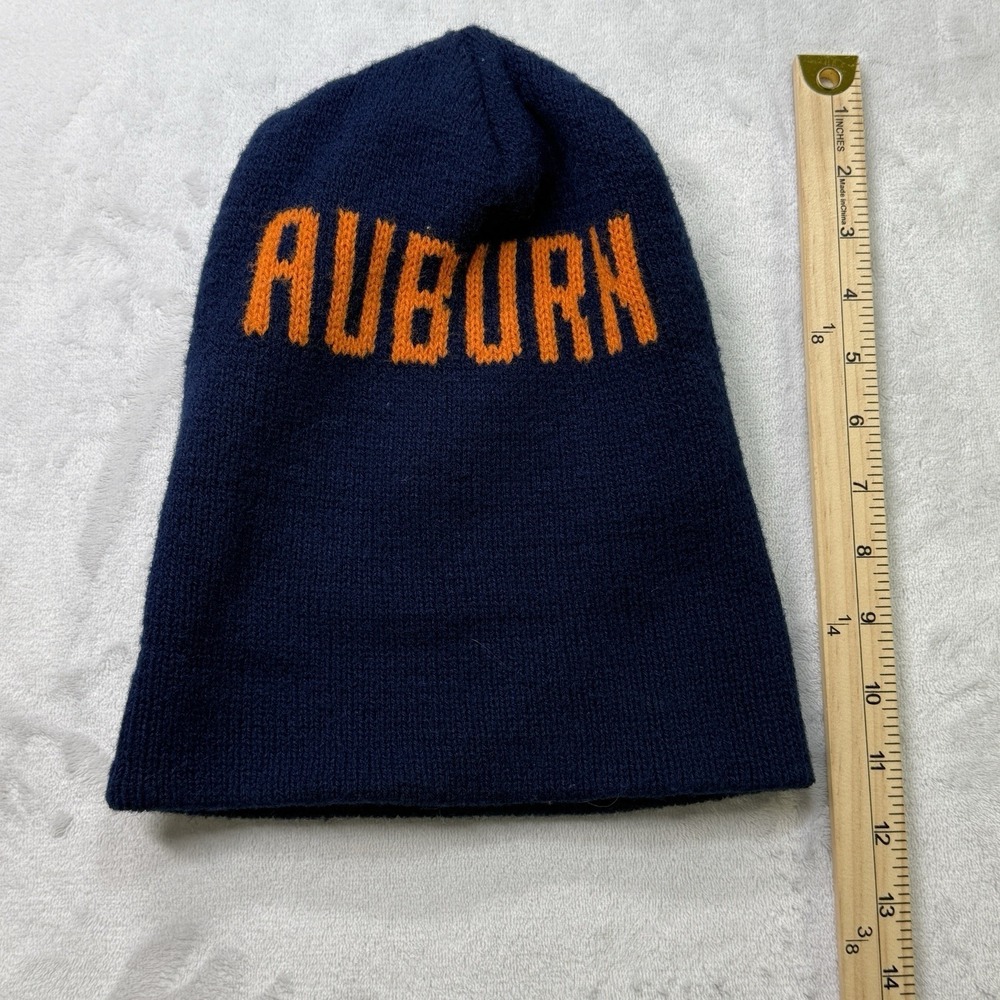Vintage 80s Auburn Tigers Reversible Knit Beanie Hat Blue Orange College - Picture 5 of 6
